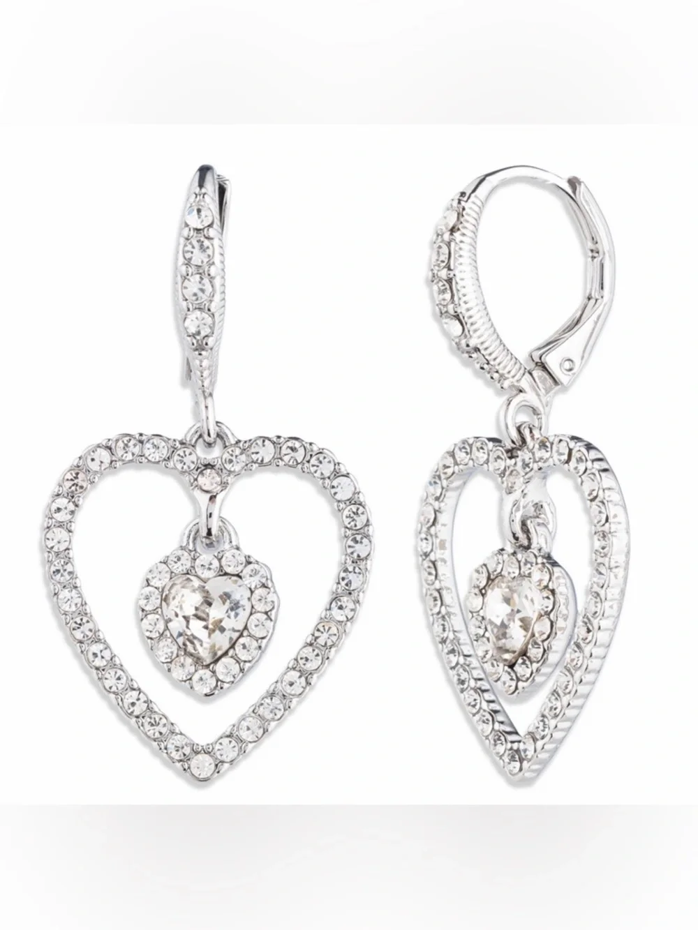 NWT! Givenchy Glass Stone Silver-Tone Heart Orbital Earrings